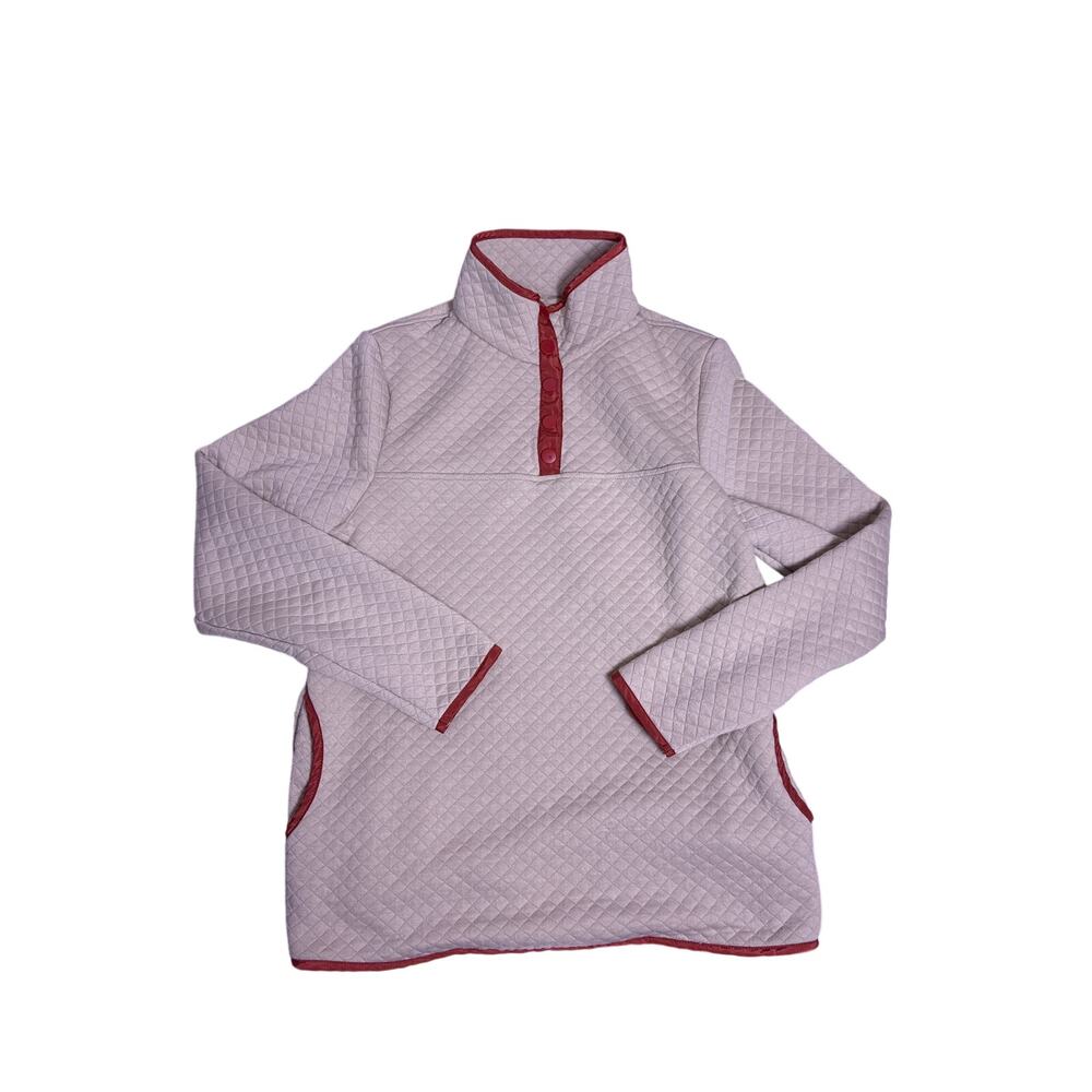 Womens Small Cream Red Quilted Quarter Snap Pullover Colorblock Preppy Y2K